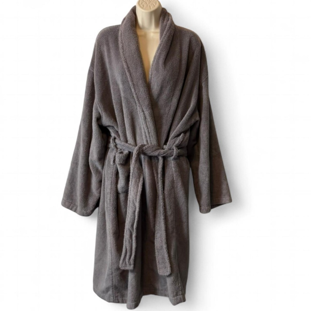 Hotel Collection Gray Plush‎ Shawl Collar Bathrobe, Unisex, One Size Fits Most